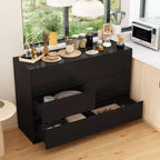 Desserte de buffet intelligente rotative/extensible avec 6 tiroirs, plan de travail étendu, tapis antidérapant, table à manger rotative, îlot de cuisine/garde-manger