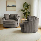Lot de 2 fauteuils pivotants ronds surdimensionnés en velours côtelé moelleux de 43 po de large avec oreillers