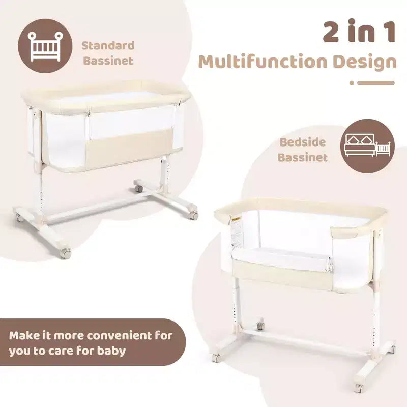 Berceau bébé avec roues 鈥?Beige / Gris / Rose, Cododo, pour 1 bébé