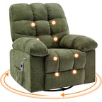 Fauteuil de massage inclinable et chauffant – Fauteuil à bascule pivotant à 360°, canapé simple surdimensionné avec vibration, port USB et poches de rangement pour salon/chambre