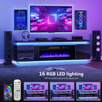 Meuble TV Skyzoo avec foyer électrique intégré, pour téléviseurs jusqu'à 80 pouces, avec lumières LED et 4 prises CA, console TV pour salon