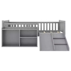 Lit superposé simple Whisen pour enfant avec toboggan, étagère de rangement mobile, balustrades, cadre de lit mezzanine bas