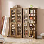 Meuble à chaussures haut Lantine avec portes, rangement à chaussures à 8 niveaux avec étagères réglables, armoire à chaussures moderne pour couloir, placard, salon, blanc