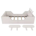 Lit plateforme double Whisen, cadre de lit rembourré pour enfants avec coussin lapin, barrières latérales amovibles