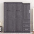 Lit escamotable gris avec armoire et 3 tiroirs, grand lit/lit simple, 1 personne