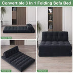 Canapé-lit futon pliant entièrement en velours côtelé, chaise de couchage convertible au sol avec oreiller et dossier