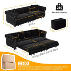 Canapé-lit gigogne 3-en-1 King Size Whisen Velvet et canapé convertible avec pouf mobile, design capitonné