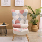 Fauteuil d'appoint avec pouf, ensemble fauteuil et pouf de salon, fauteuil d'appoint confortable pour chambre à coucher, surface en tissu à épissures créatives