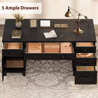 Bureau de direction de 152 cm avec tiroirs, bureau d'ordinateur avec station de charge, bureau d'écriture en bois pour étude, table de conférence pour salon