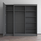 Armoire 2 portes avec miroir, façade vitrée, 2 personnes (Gris / Noir / Blanc)