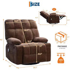 Fauteuil inclinable surdimensionné pour adultes, canapé berçant pivotant manuel, poches latérales et porte-gobelets pour personnes fortes et de grande taille, salon