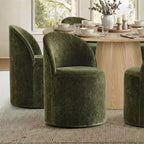 Ensemble de salle à manger moderne pour 6 personnes, table à manger ronde avec pied central, chaises de salle à manger pivotantes à roulettes, tissu chenille texturé - Panipeachy