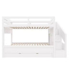 Lit superposé Whisen Twin XL avec lit gigogne, lit superposé avec rangement, lit superposé en bois massif, escalier de rangement, armoire, 3 tiroirs, pour enfants