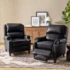 Ensemble de 2 fauteuils inclinables modernes en cuir véritable Elisabete avec garniture cloutée vintage pour salon et chambre à coucher | ART OF LIVING DESIGNS