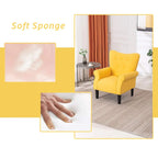 Fauteuil d'appoint moderne Erommy, fauteuil à dossier haut, canapé simple en tissu rembourré avec boutons et pieds en bois pour salon