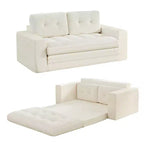 Mjkone Canapé-Lit Futon Convertible 2-en-1 180 cm, Canapé Deux Places Pliable en Tissu Côtelé avec Boutons Touffetés, Idéal pour Petits Espaces