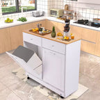 Meuble de cuisine EROMMY à double inclinaison avec 2 tiroirs, meuble poubelle avec rangement sur roulettes, blanc