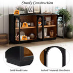 Buffet de rangement 4 portes avec portes vitrées, meuble arqué avec étagères réglables pour la cuisine