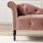 Chaise longue moderne de 154 cm avec revêtement en velours, boutons capitonnés, pieds en bois massif et clous de tapissier