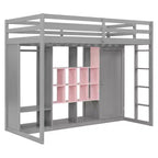 Lit mezzanine enfant avec armoire et étagères, Cadre de lit mezzanine en bois avec meuble de rangement pour enfants et adolescents