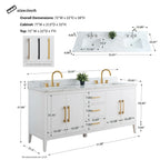 Meuble-lavabo de salle de bain Vanity Art 72 po à double vasque avec dessus en marbre reconstitué
