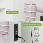Moasis 46 Coiffeuse avec prise intégrée, miroir éclairé et support pour sèche-cheveux – 55,8 H x 46 L x 11,7 P