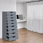 Étroite commode en bois à 9 tiroirs coulissants et étagère de rangement supérieure