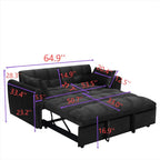 64,96 Canapé-lit convertible 3-en-1 en velours avec dossier réglable, poche de rangement et capacité de poids de 227 kg