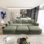 102.4 Canapé convertible 4 places en velours côtelé avec poufs – Vert