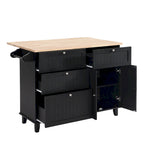 Ensemble d'îlot de cuisine TOPMAX avec abattant et 2 tabourets, ensemble de table à manger avec étagère réglable, tiroirs et porte-serviettes