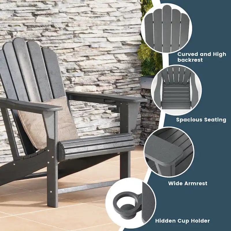 Chaise Adirondack Polytrends Aderson avec porte-gobelet pivotant pour terrasse extérieure commerciale et résidentielle
