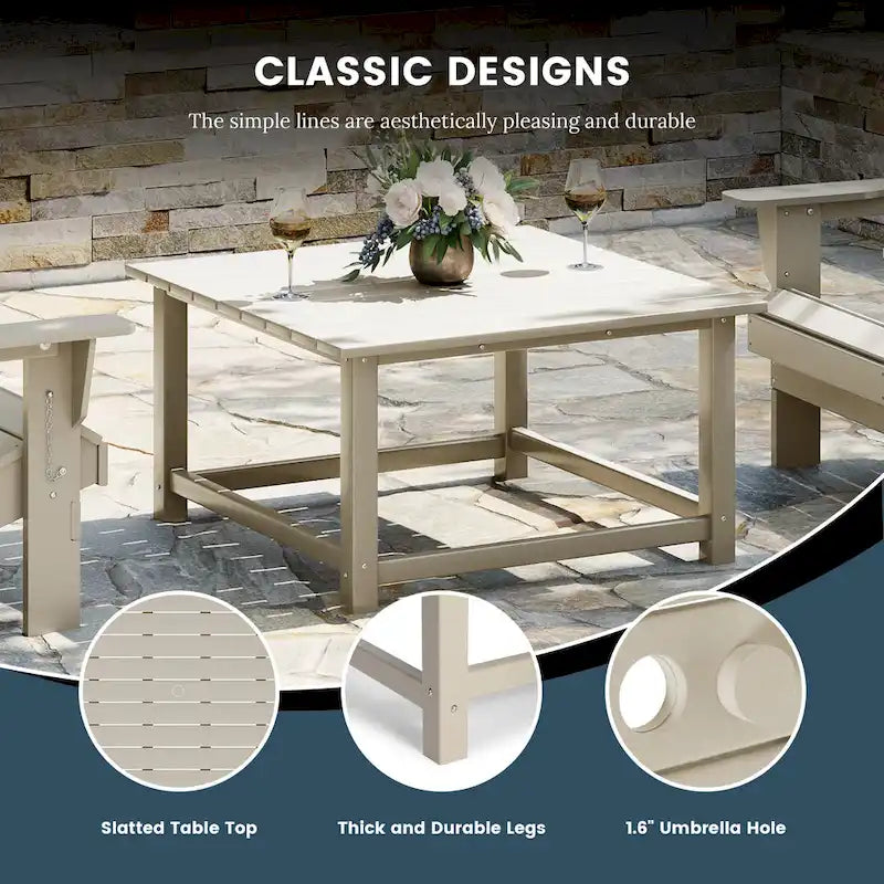 Table basse carrée d'extérieur en polyéthylène Adirondack 31" Laguna Polytrends