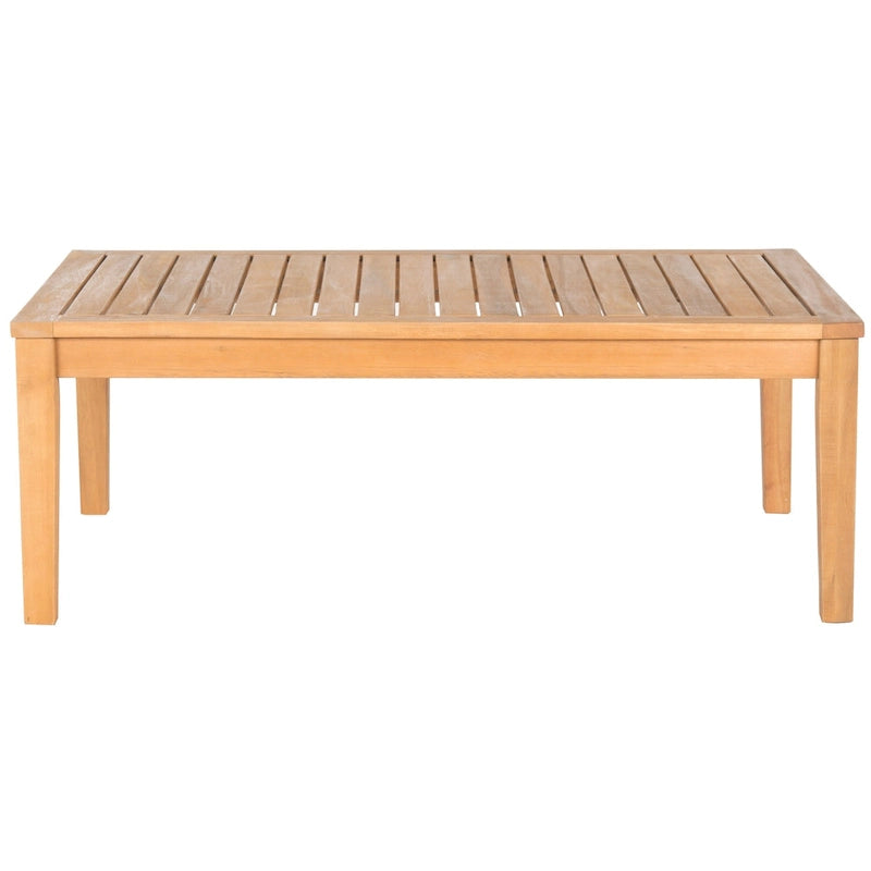 SAFAVIEH Outdoor Living Bradbury Ensemble de patio 4 pièces en bois d'acacia marron avec coussins beiges – 48L x 25P x 32H