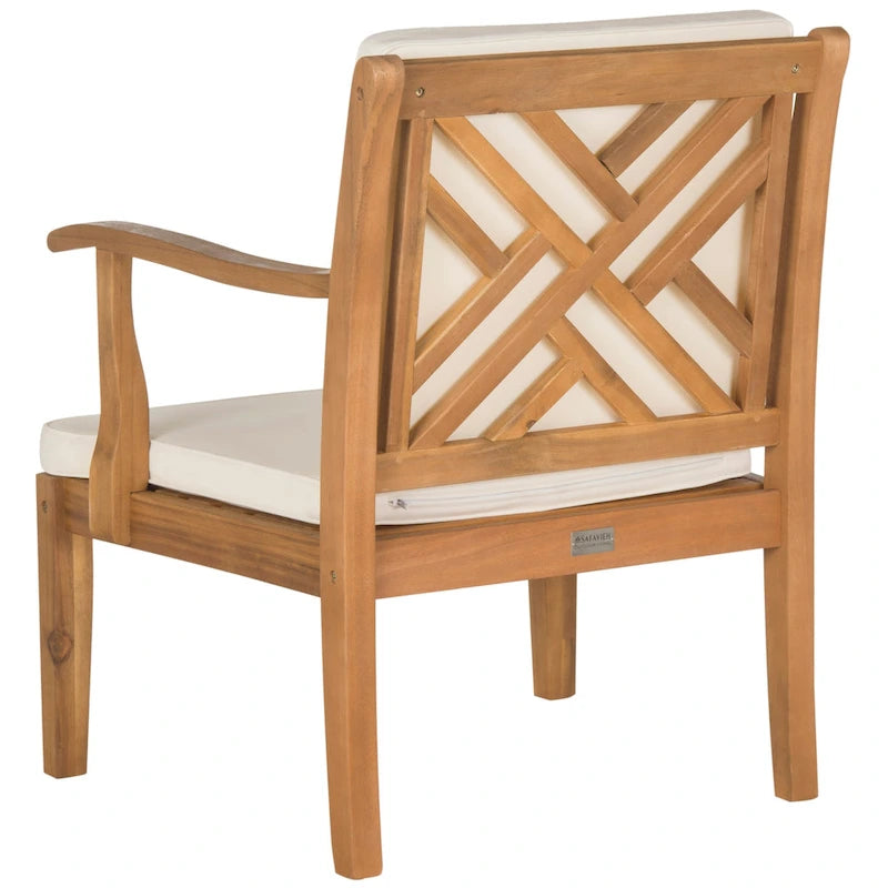 SAFAVIEH Outdoor Living Bradbury Ensemble de patio 4 pièces en bois d'acacia marron avec coussins beiges – 48L x 25P x 32H