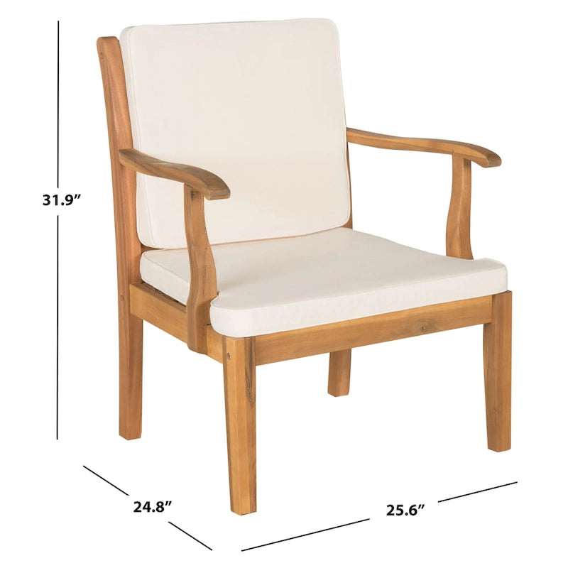 SAFAVIEH Outdoor Living Bradbury Ensemble de patio 4 pièces en bois d'acacia marron avec coussins beiges – 48L x 25P x 32H