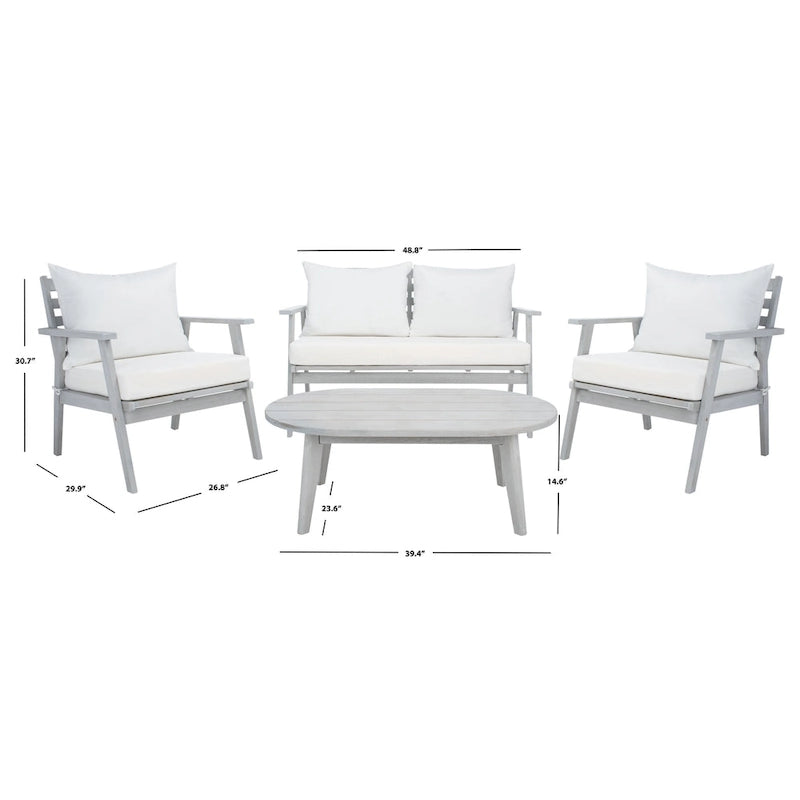 Ensemble de conversation d'extérieur 4 pièces Deacon SAFAVIEH. - 49W x 30D x 31H