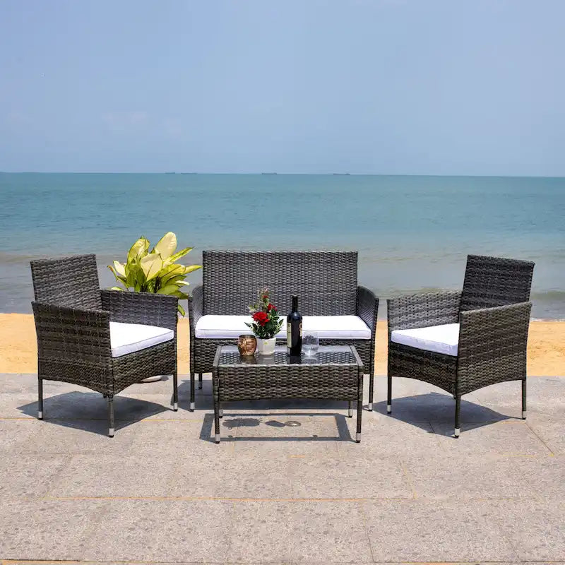SAFAVIEH Outdoor Abdul 4-Piece Conversation Patio Set. - 42W x 23D x 33H