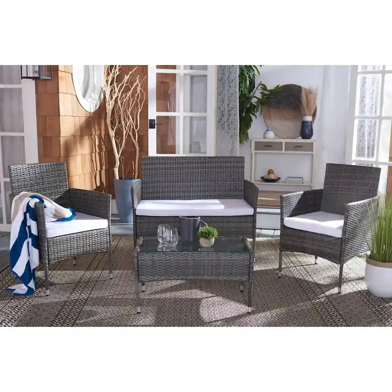 SAFAVIEH Abdul Ensemble de conversation 4 pièces d'extérieur. - 42L x 23P x 33H