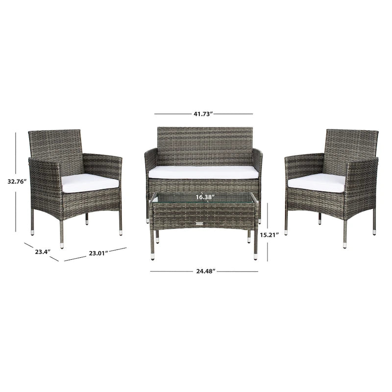 SAFAVIEH Abdul Ensemble de conversation 4 pièces d'extérieur. - 42L x 23P x 33H