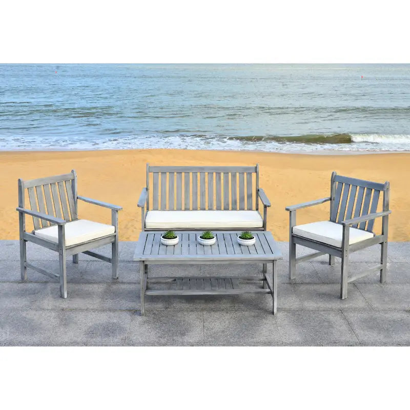SAFAVIEH Outdoor Living Burbank Brown Acacia Wood 4-piece Furniture Set - 44W x 25D x 34H