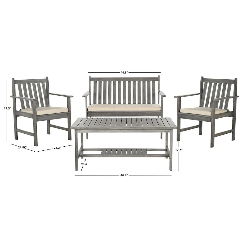SAFAVIEH Mobilier d'extérieur Burbank, ensemble de 4 pièces en bois d'acacia brun – 44L x 25P x 34H