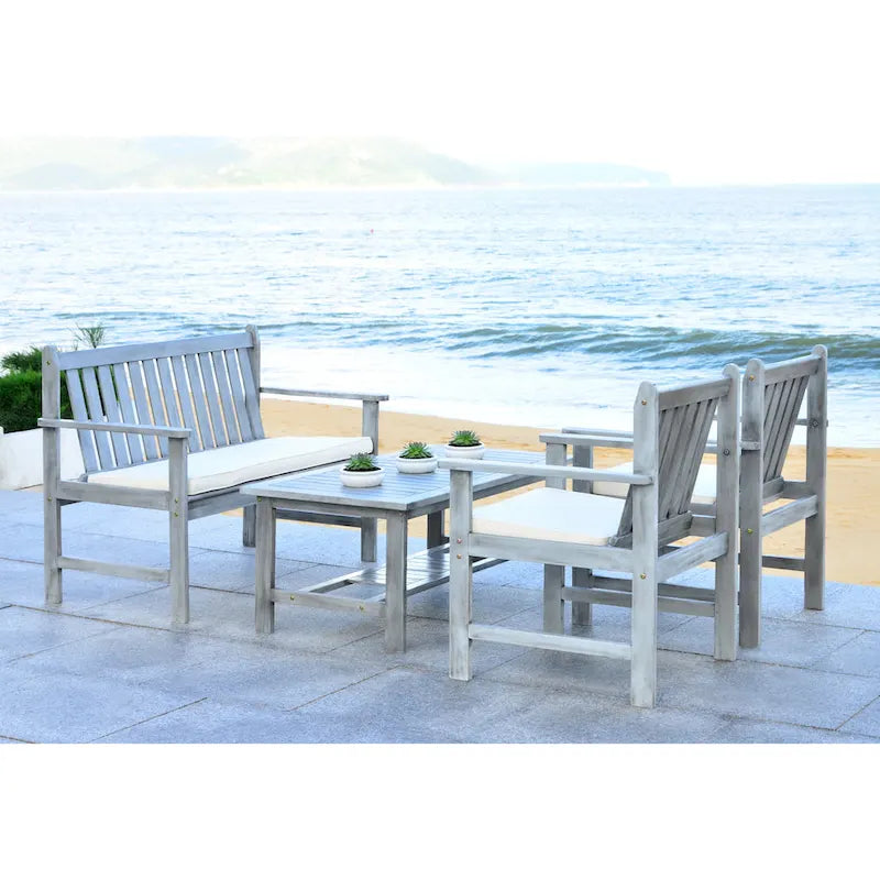 SAFAVIEH Mobilier d'extérieur Burbank, ensemble de 4 pièces en bois d'acacia brun – 44L x 25P x 34H