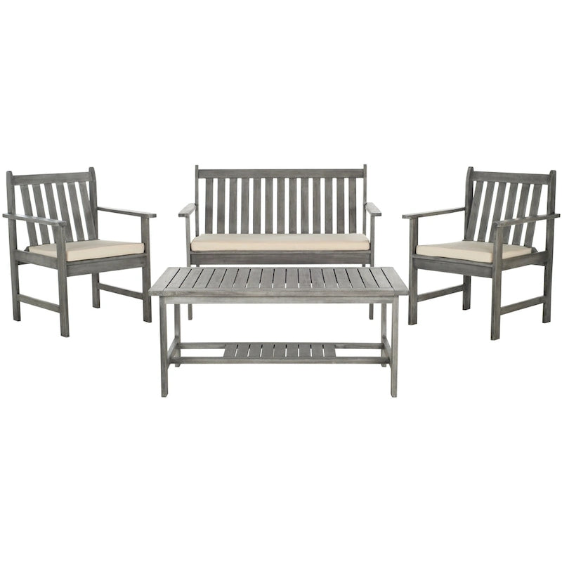 SAFAVIEH Mobilier d'extérieur Burbank, ensemble de 4 pièces en bois d'acacia brun – 44L x 25P x 34H