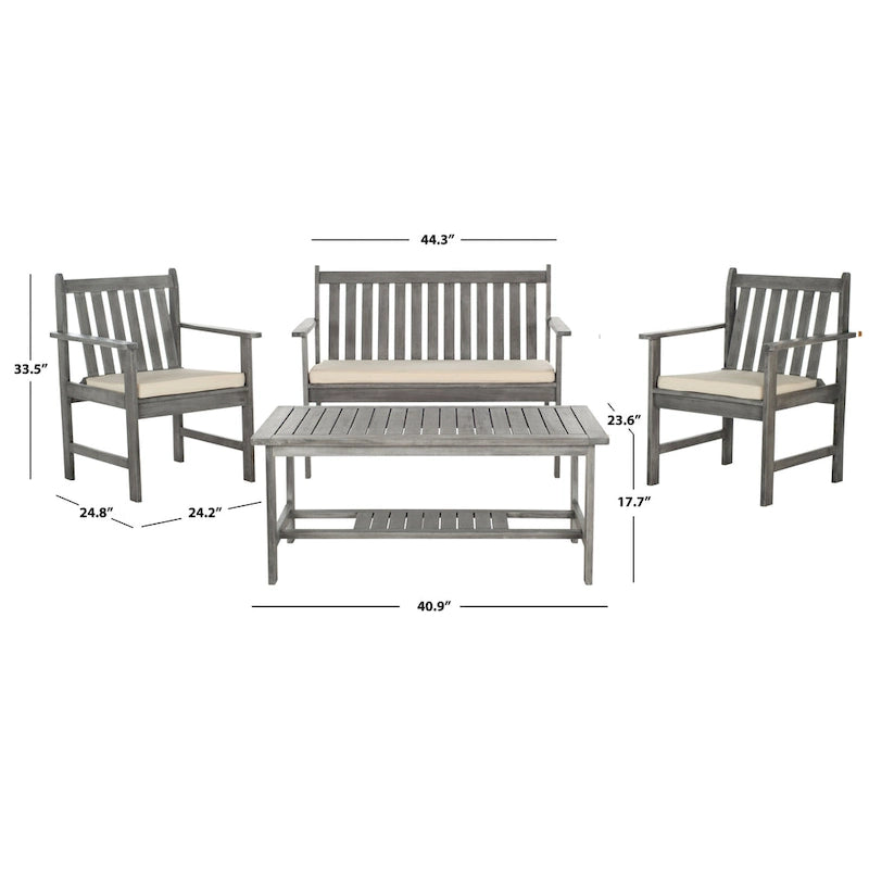 SAFAVIEH Mobilier d'extérieur Burbank, ensemble de 4 pièces en bois d'acacia brun – 44L x 25P x 34H