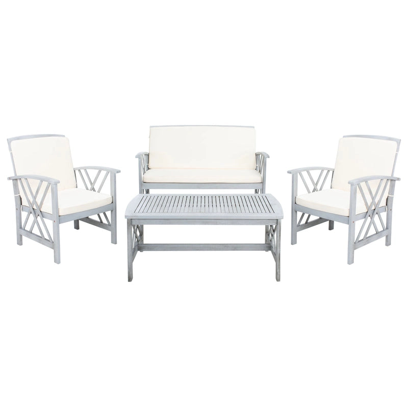 SAFAVIEH Fontana Ensemble de conversation 4 pièces d'extérieur en bois d'acacia massif - 47W x 26D x 33H