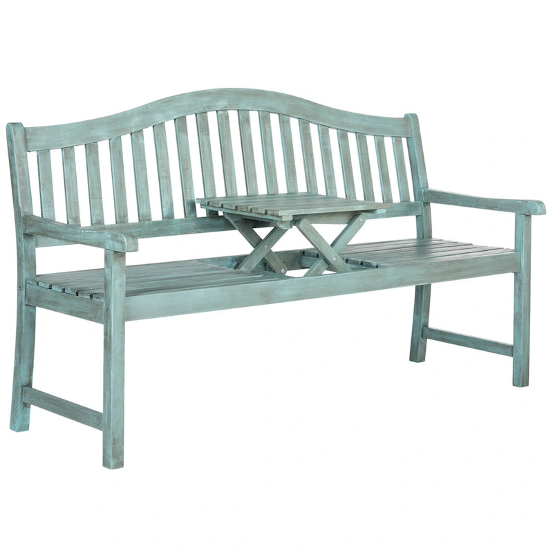 SAFAVIEH Outdoor Living Mischa Beach House Blue Bench - 63W x 25D x 38H