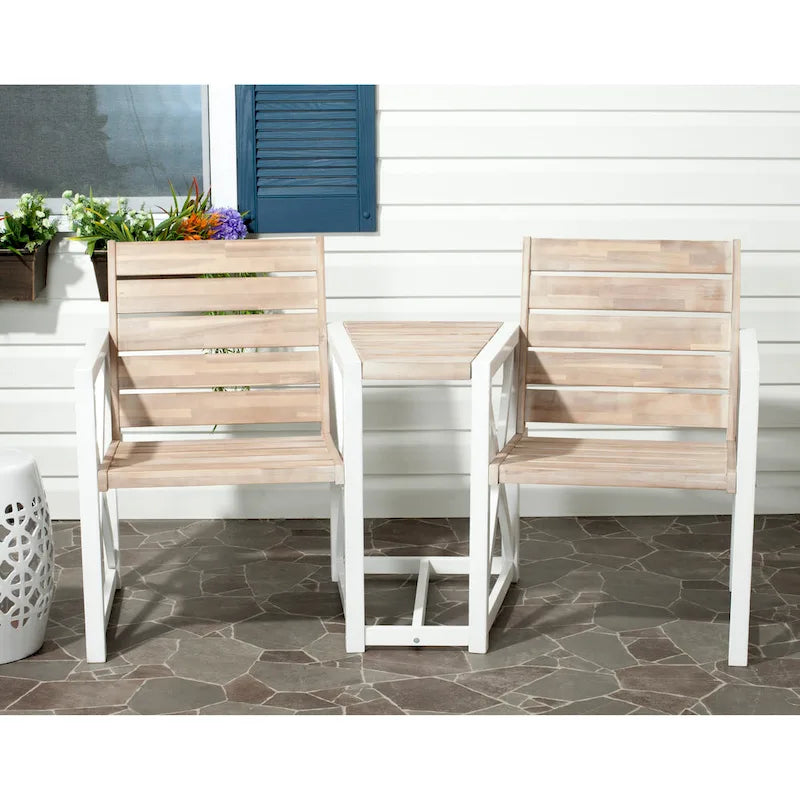 SAFAVIEH Outdoor Jovanna White and Oak Bench - 62W x 28D x 34H