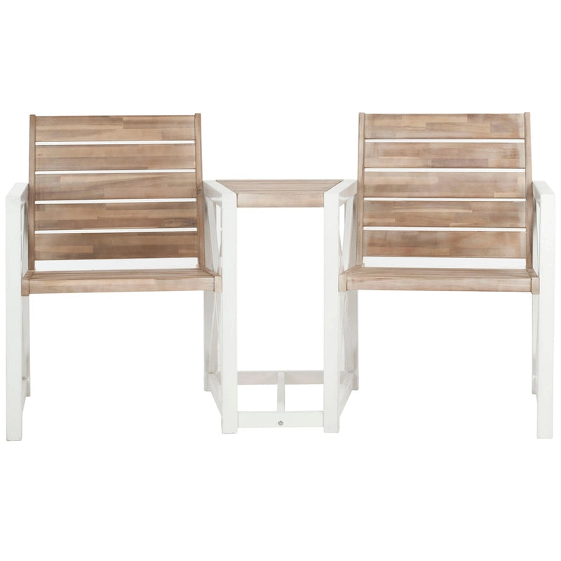 Banc d'extérieur Jovanna SAFAVIEH blanc et chêne - 62 larg. x 28 prof. x 34 haut.
