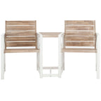 Banc d'extérieur Jovanna SAFAVIEH blanc et chêne - 62 larg. x 28 prof. x 34 haut.