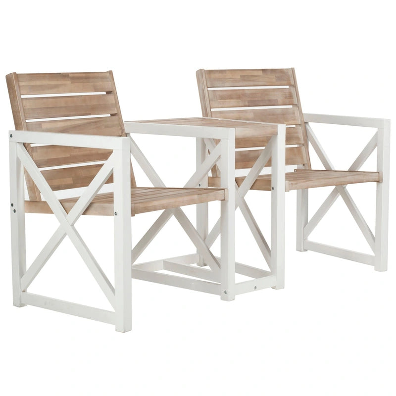 Banc d'extérieur Jovanna SAFAVIEH blanc et chêne - 62 larg. x 28 prof. x 34 haut.